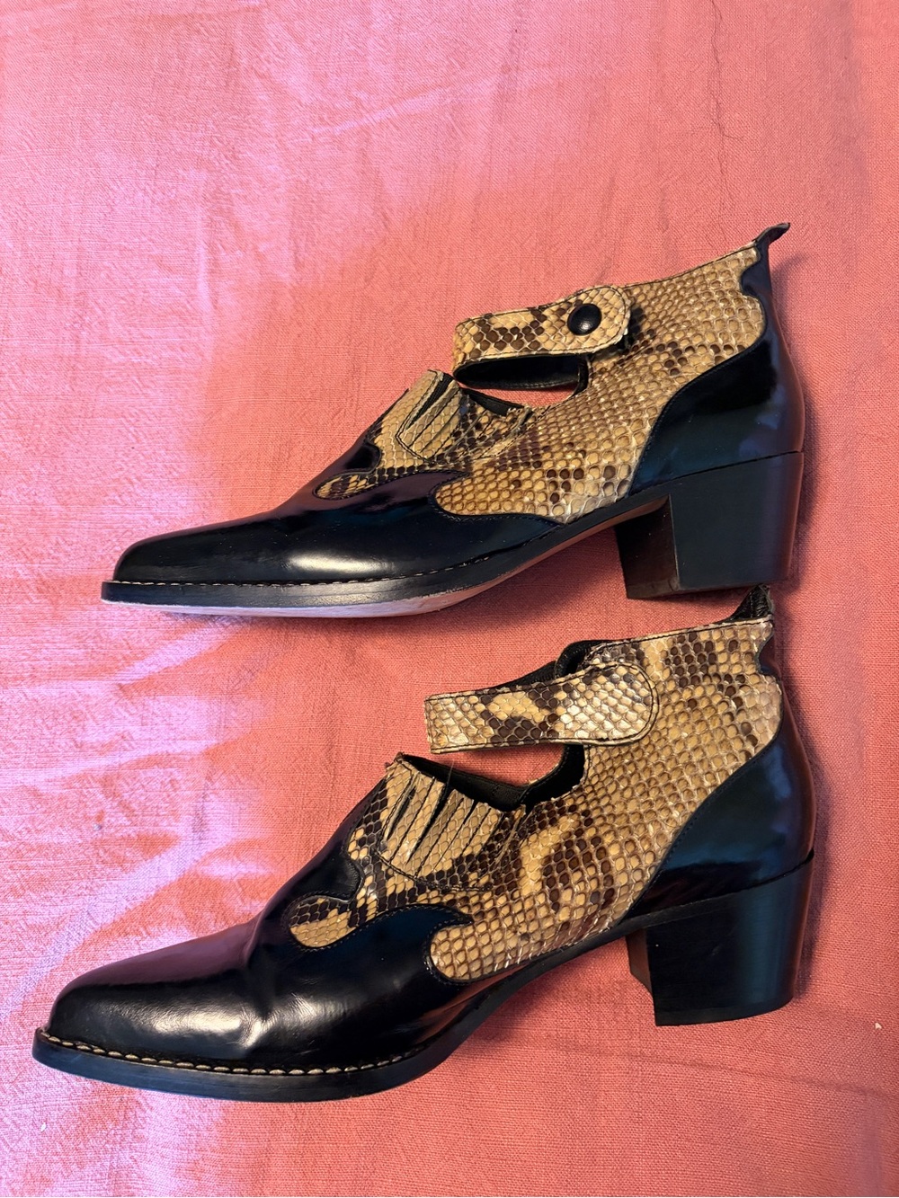 Women’s Buttero Black and Snakeskin Cutout Leather Booties